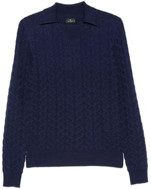 Etro Cable-Knit Polo-Collar Sweater - Blue