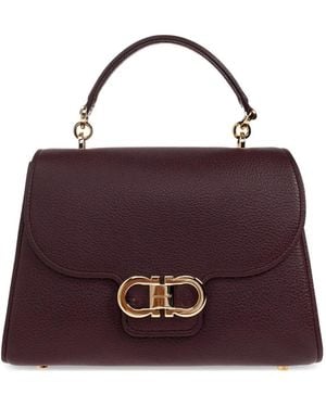 Ferragamo Double Gancini Leather Tote Bag - Purple