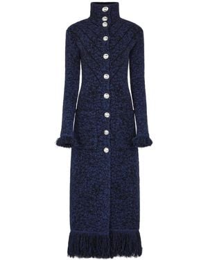 Rabanne Single Breasted Coat With Frayed Detailing - Blue