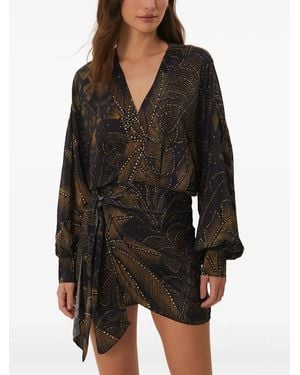 FARM Rio Foliage Wrap Mini Dress - Black