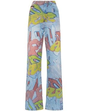 Philipp Plein Wide-Leg-Jeans Bombing Graffiti - Blau
