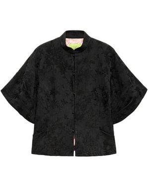 Shanghai Tang Jacquard Short Sleeve Jacket - Black