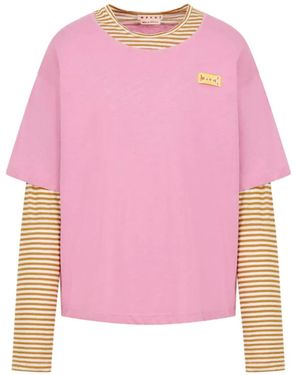 Marni Striped Logo T-Shirt - Pink