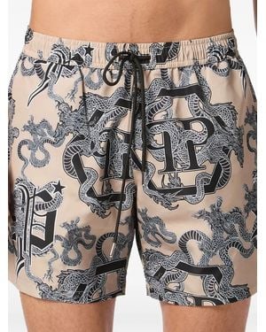 Philipp Plein Badeshorts Mit Logo-Print - Grau