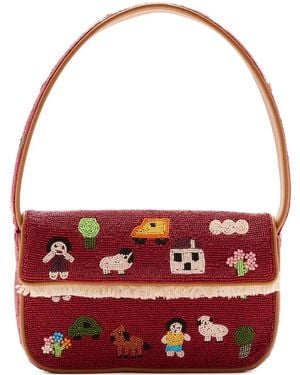 STAUD X Folk Town Borsa A Spalla Con Perline E Frange - Rosso