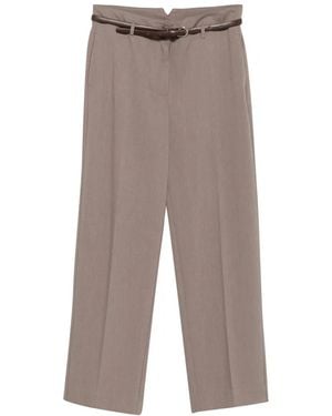 SOLOTRE Belted Pressed-Crease Pants - Gray