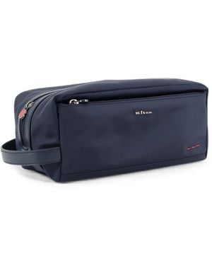 Kiton Logo-Plaque Side-Handle Clutch Bag - Blue