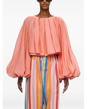 Marrakshi Life The Cropped Pleated-Detail Balloon-Sleeve Blouse - Red