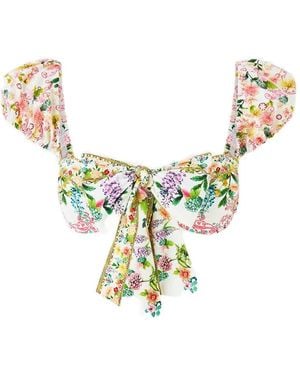 CAMILLA The Call Of Catalonia Puff-Sleeve Tie Bikini Top - Metallic