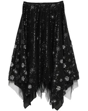 Marc Le Bihan Sequin-Embellished Floral-Appliqué Skirt - Black