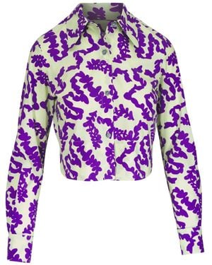 ODEEH Floral-Print Cropped Shirt - Purple