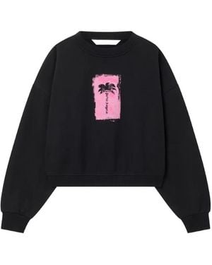 Palm Angels Lockerer Cropped-Pullover Mit Gebürstetem Palmenprint - Schwarz
