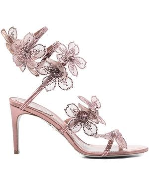 Rene Caovilla 80Mm Peach Flower Sandals - Pink