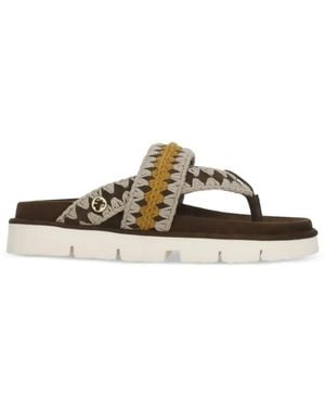 Mou Crochet Flat Sandals - Brown