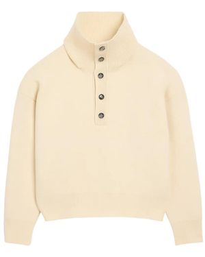 Ami Paris High Buttoned Collar Wool Jumper - Natural