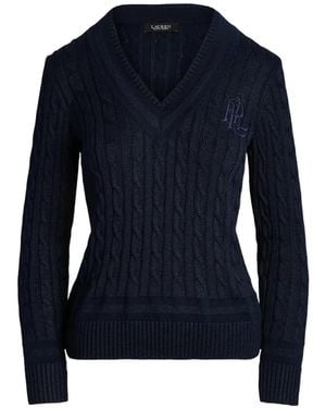 Ralph Lauren Cable-Knit Logo-Embroidered Sweater - Blue