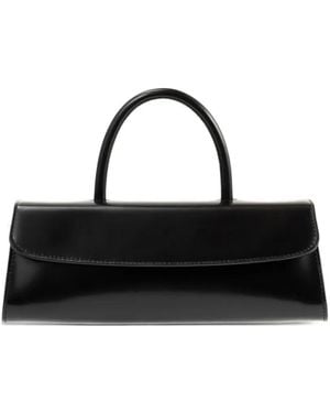 BY FAR Mini Longa Semi-Patent Leather Top Handle Bag - Black