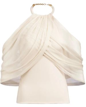 Silvia Tcherassi Clio Halterneck Draped Blouse - Natural