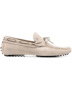 BOGGI Logo-Debossed Suede Boat Loafers - Natural
