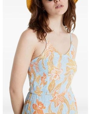 Roxy Land Of All Floral-Print Shirred-Back Midi Dress - Natural