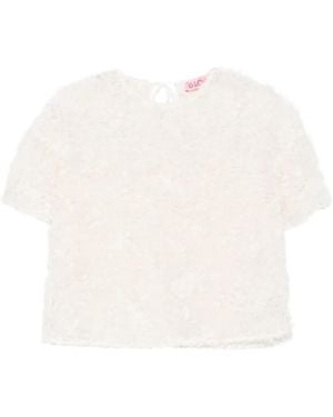 Carla G Muir Feather-Effect Short-Sleeve Top - White