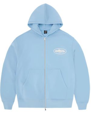 corteiz Island Puff-Print Zip Hoodie - Blue