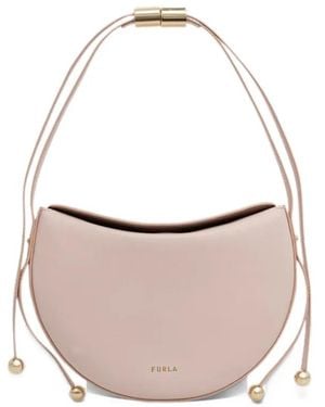Furla Small Moonstone Crescent Leather Shoulder Bag - White