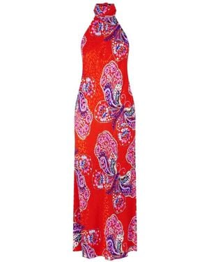 RIXO London Maura Butterfly-Bloom Jacquard Maxi Dress - Red