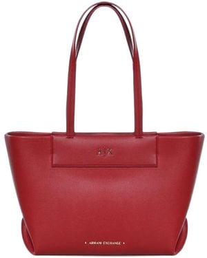 ARMANI EXCHANGE Logo-Embossed Grained-Effect Tote Bag - Red