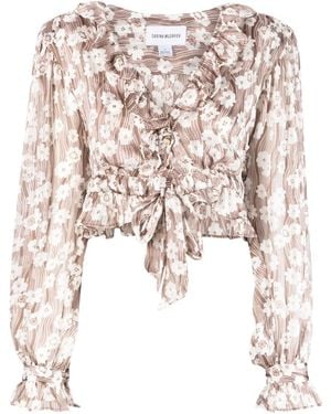 Sabina Musayev Floral-Print Cropped Blouse - Natural