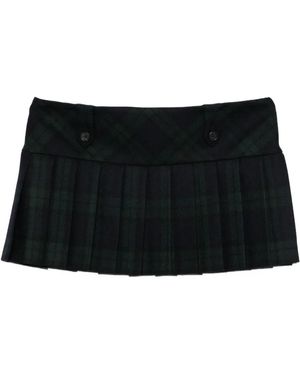 Miu Miu Pleated Plaid Mini Skirt - Black