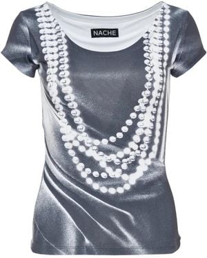 Nach Pearl-Print Scoop-Neck T-Shirt - Blue