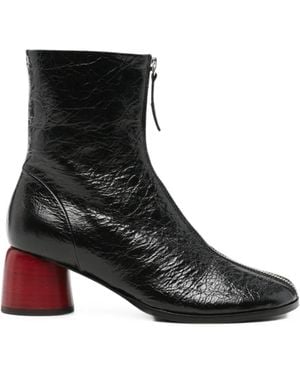 Halmanera Front-Zip Leather Ankle Boots - Black