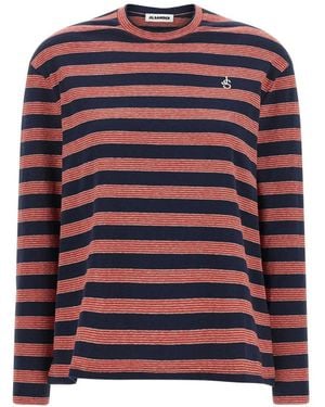 Jil Sander Striped Embroidered-Logo T-Shirt - Blue