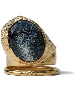 Chloé Strukturierter Ring mit ovalem Stein - Blau