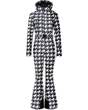 Perfect Moment Houndstooth Hooded Ski Suit - White
