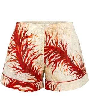 F.R.S For Restless Sleepers Broderie-Anglaise Coral-Print Shorts - Red