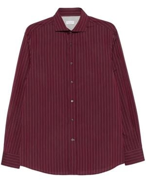 Brunello Cucinelli Pinstripe-Pattern Long-Sleeve Shirt - Purple