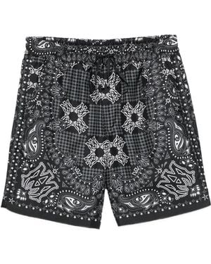 Amiri Bandana-Print Drawstring Shorts - Gray