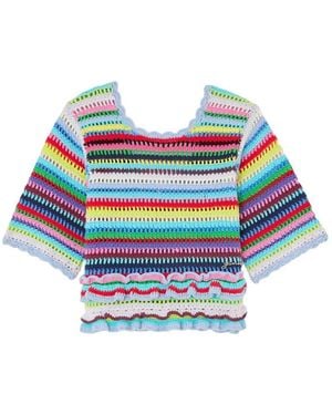Ganni Striped Ruffled Blouse - Blue