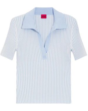 HUGO Ribbed-Knit Striped T-Shirt - Blue
