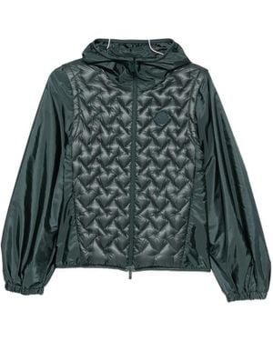 Moncler Quilted-Panel Hooded Jacket - Green
