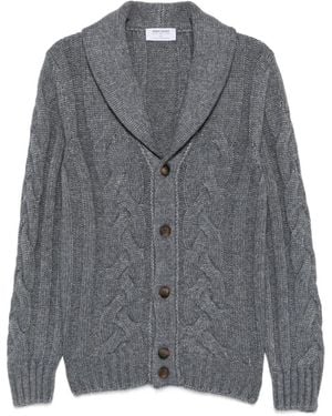 Gran Sasso Cable-Knit Shawl-Collar Cardigan - Grey