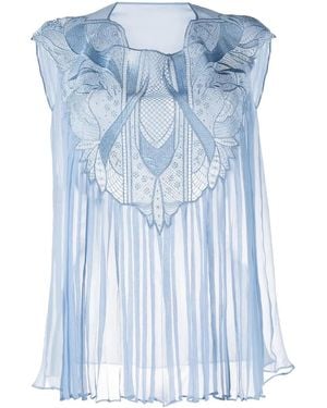 Alberta Ferretti Lace-Embellished Silk Top - Blue