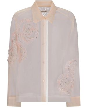 Des Phemmes Camisa de tul con aplique de rosa