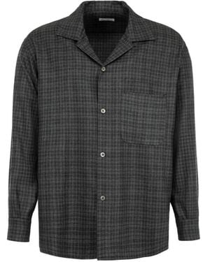 Kaptain Sunshine Plaid Open-Collar Shirt - Grey