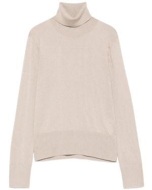 Alpha Studio Roll-Neck Ribbed-Trim Jumper - White