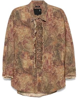 R13 Drop Neck Tuxedo Shirt - Brown