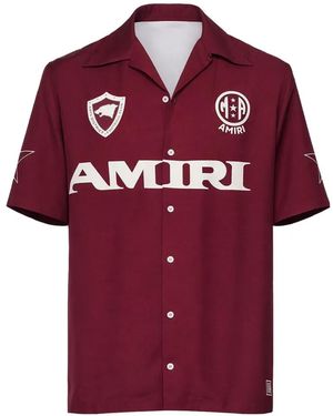 Chemise De Camp AMIRI En Soie Noire Imprimée Logo Monogramme, Taille M/48, Neuf Avec étiquettes, Fabriqué En Italie