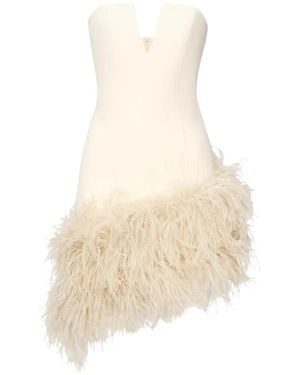 The Archivia Maya Feather-Trim Strapless Dress - White